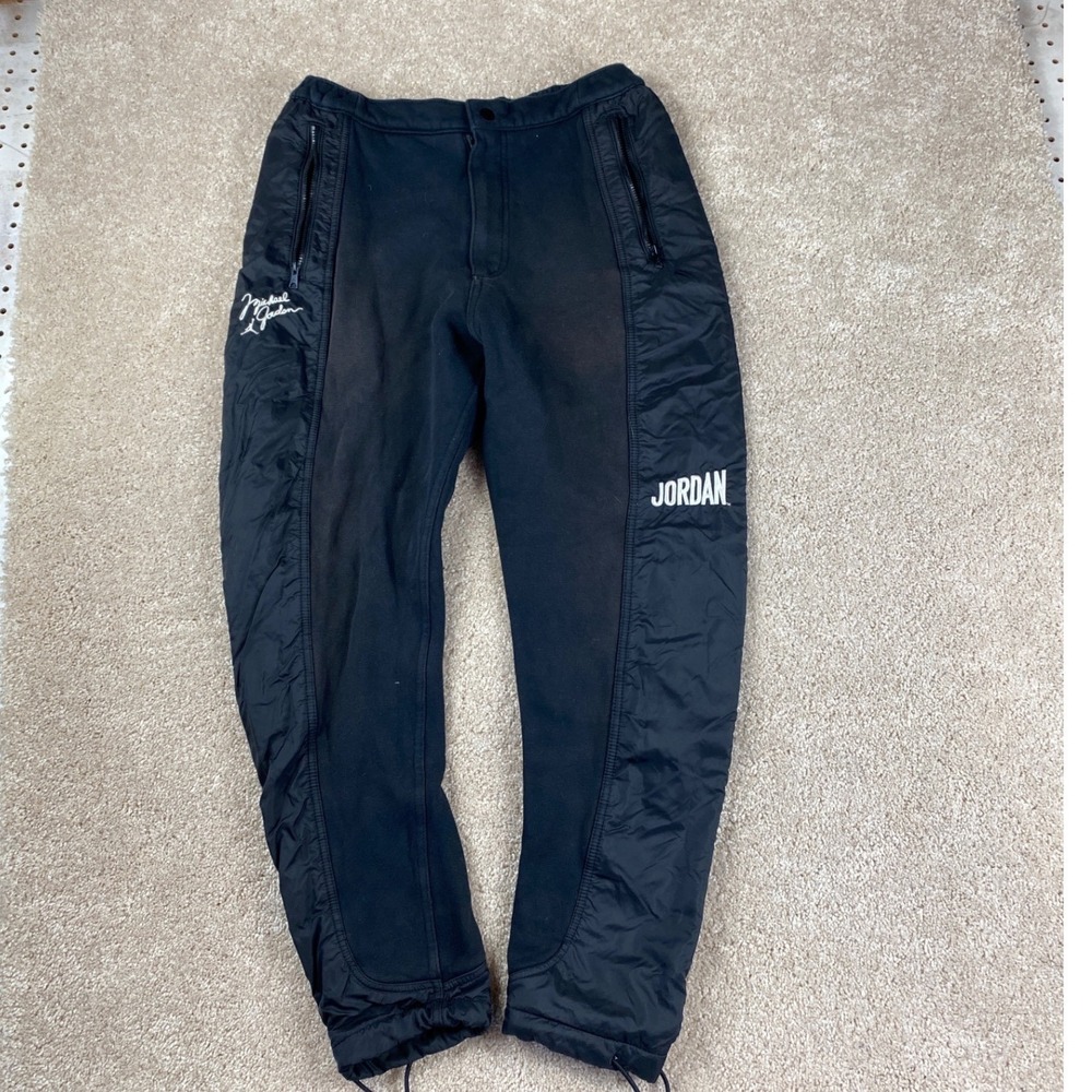 Michael Jordan Flight MVP Fleece Joggers Black Track Pants Mens Size Small‎